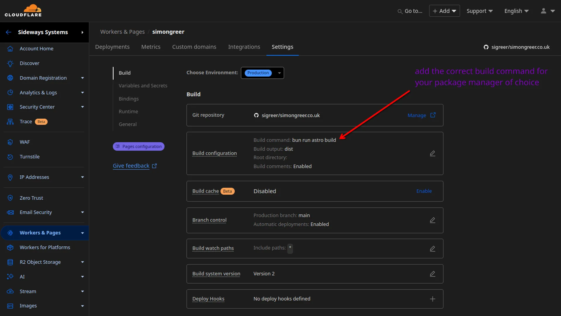 Cloudflare build preferences