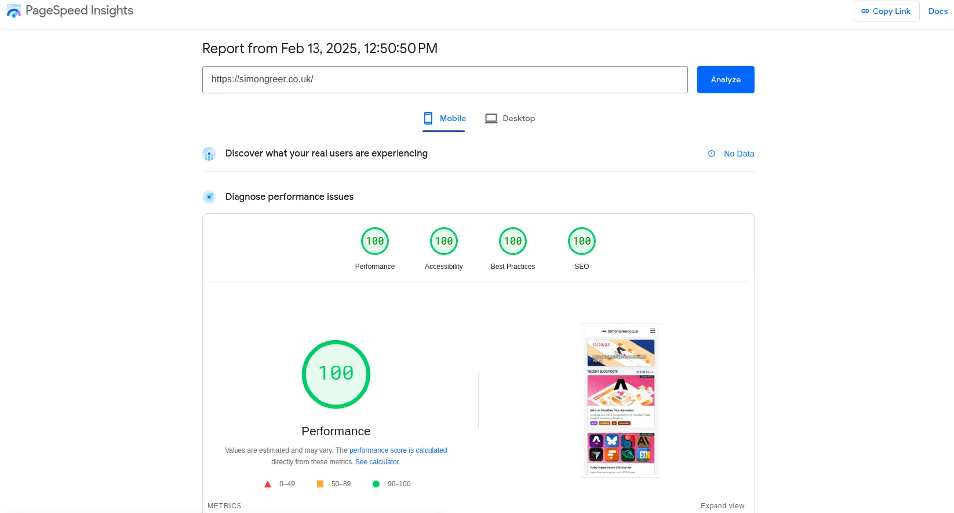 Mobile PageSpeed Score